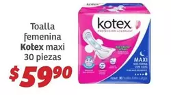 Oferta de Kotex - Toalla Femenina Maxi 30 Piezas por $59.9 en Soriana Híper