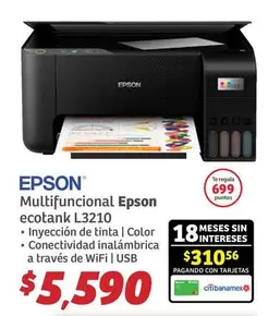 Oferta de Epson -  Multifuncional Ecotank L3210 por $5590 en Soriana Híper