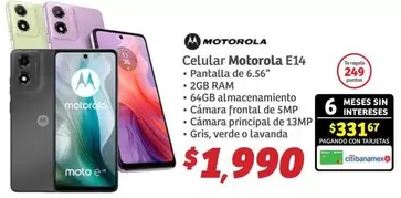 Oferta de Motorola - Celular E14 por $1990 en Soriana Híper