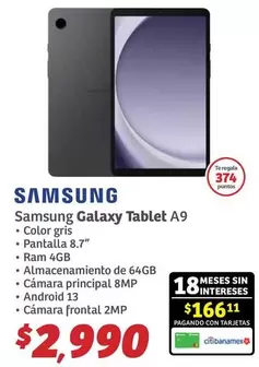 Oferta de Samsung - Galaxy Tablet A9 por $2990 en Soriana Híper