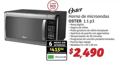 Oferta de Oster - Horno De Microondas 1.1 P3 por $2490 en Soriana Híper