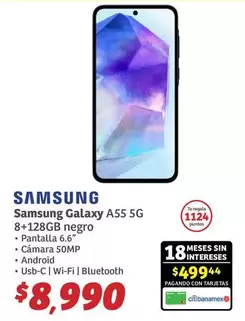 Oferta de Samsung - Galaxy A55 5G 8+128GB Negro por $8990 en Soriana Híper