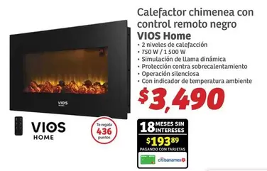 Oferta de Vios - Calefactor Chimenea Con Control Remoto Negro por $3490 en Soriana Híper