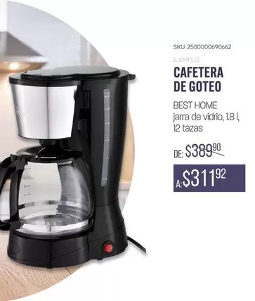 Oferta de Best Home - Cafetera De Goteo por $31.19 en Woolworth