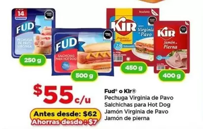 Oferta de Fud - Pechuga Virginia De Pavo Salchichas Para Hot Dog Jamon Virginia De Pavo Jamon De Pierna por $55 en Bodega Aurrera