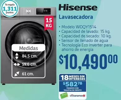 Oferta de Hisense - Lavasecadora por $10490 en Soriana Híper