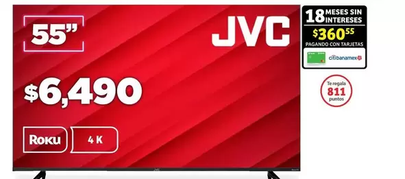 Oferta de JVC -  55" 4K por $6490 en Soriana Híper