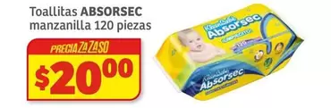 Oferta de Absorsec - Toallitas Manzanilla 120 Piezas por $20 en Soriana Híper