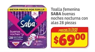 Oferta de Saba - Toalla Femenina Buenas Noches Nocturna Con Alas por $69 en Soriana Híper