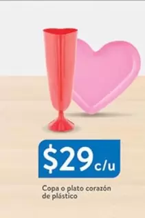 Oferta de Copa O Plato Corazon De Plástico por $29 en Walmart