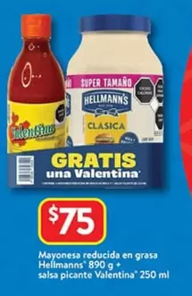 Oferta de Hellmann's - Mayonesa Reducida En Grasa por $75 en Walmart