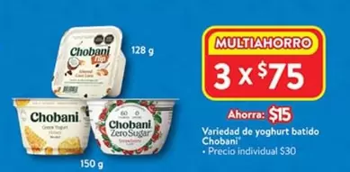 Oferta de Chobani - Variedad De Yoghurt Batido por $15 en Walmart