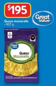 Oferta de Great Value - Mozzarella por $195 en Walmart