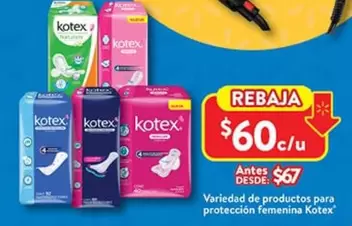 Oferta de Kotex - Rebaja por $60 en Walmart