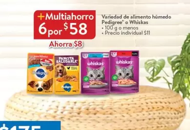 Oferta de Pedigree - Variedad De Alimento Húmedo  O Whiskas por $58 en Walmart