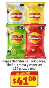 Oferta de Sabritas - Papas Sal, Adobadas, Limón, Crema Y Especias por $41 en Soriana Híper