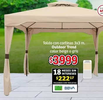 Oferta de Toldo Con Cortinas 3x3 M. Outdoor Trend Color Beige O Gris por $3999 en Soriana Híper