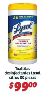 Oferta de Lysol - Toallitas Desinfectantes Citrus 80 Piezas por $99 en Soriana Híper