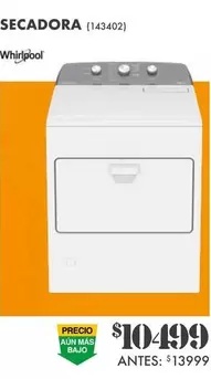 Oferta de Whirlpool - Secadora por $10499 en The Home Depot