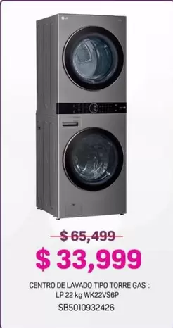 Oferta de LG - Centro De Lavado Tipo Torre Gas LP 22 Kg WK22VS6P por $33999 en Suburbia