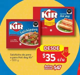 Oferta de Kir - Salchicha De Pavo O Para Hot Dog por $35 en Walmart