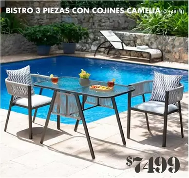 Oferta de Bistro 3 Piezas Con Cojines Camelia por $7499 en The Home Depot