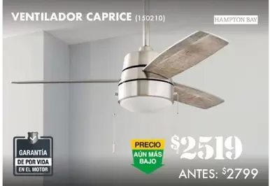 Oferta de Hampton Bay - Ventilador Caprice por $2519 en The Home Depot