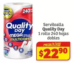 Oferta de MAX - Servitoalla Quality Day 1 Rollo 240 Hojas Dobles por $22.9 en Soriana Híper