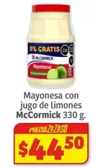 Oferta de McCormick - Mayonesa Con Jugo De Limones por $44.5 en Soriana Súper