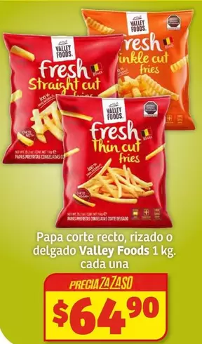Oferta de Valley Foods - Papa Corte Recto, Rizado O Delgado por $64.9 en Soriana Súper