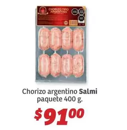 Oferta de Chorizo Argentino Salmi Paquete por $91 en Soriana Híper
