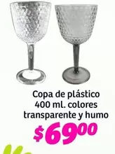 Oferta de Copa De Plástico 400 Ml. Colores Transparente Y Humo por $69 en Soriana Híper