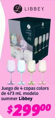 Oferta de Libbey - Juego De 4 Copas Colors De 473 Ml Modelo Summer por $299 en Soriana Híper