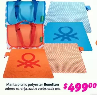 Oferta de Benetton - Manta Picnic Polyester por $499 en Soriana Híper