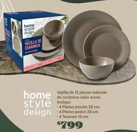 Oferta de Style - Vajilla De 12 Piezas Redonda De Ceramica Color Arena por $799 en Soriana Híper