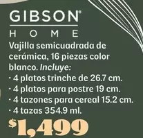 Oferta de Gibson Vajilla Semicuadrada De Ceramica por $1499 en Soriana Híper