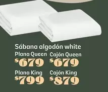 Oferta de Sábana Algodón White Plana Queen Cajón Queen por $679 en Soriana Híper