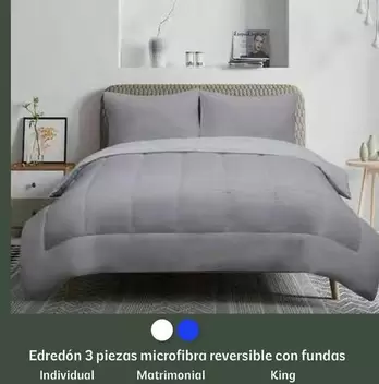 Oferta de Edredón 3 piezas microfibra reversible con fundas individual Matrimonial King en Soriana Híper