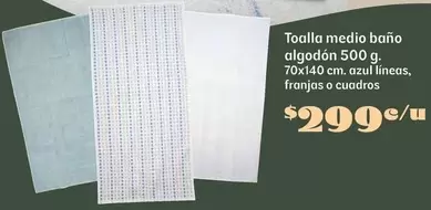 Oferta de Azul - Toalla Medio Baño Algodón por $299 en Soriana Híper