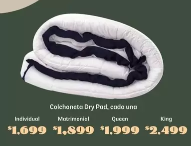 Oferta de Colchoneta Dry Pad, Cada Una Matrimonial por $1699 en Soriana Híper