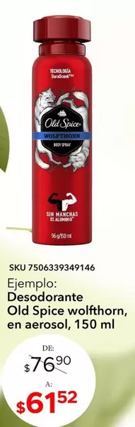 Oferta de Old Spice - Desodorante  Wolfhorn, En Aerosol por $76.9 en Del Sol