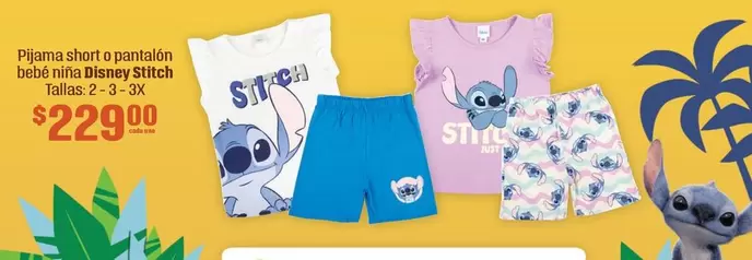 Oferta de Disney - Pijamas Short O Pantalon Bebe Niña Dishway Stitch por $229 en Soriana Híper