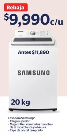 Oferta de Samsung - Lavadora Carga Superior por $9990 en Walmart