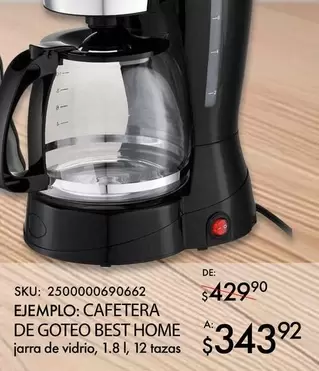 Oferta de Best Home - Cafetera De Goteo por $343.72 en Del Sol