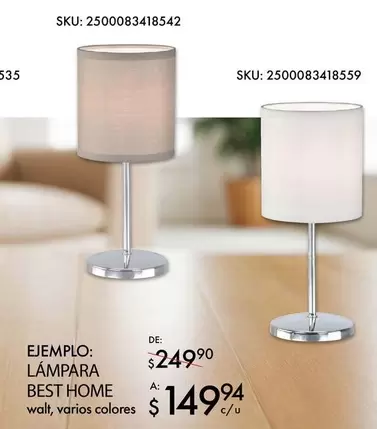 Oferta de Best Home - Elemplo: Lampara por $249.9 en Woolworth