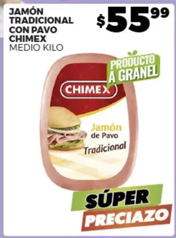 Oferta de Chimex - Jamón Tradicional Con Pavo por $55.99 en Merco