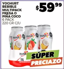 Oferta de Yoplait - Yoghurt Bebible Multipack Fresa O Pina Coco por $59.99 en Merco