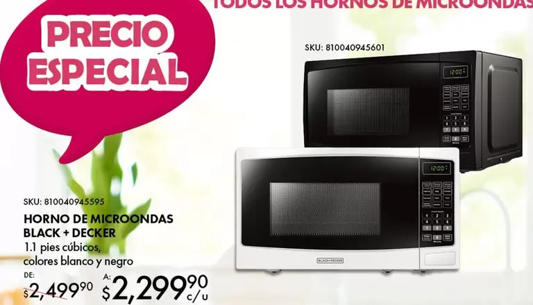 Oferta de Black and Decker - Horno De Microondas por $2299.9 en Del Sol