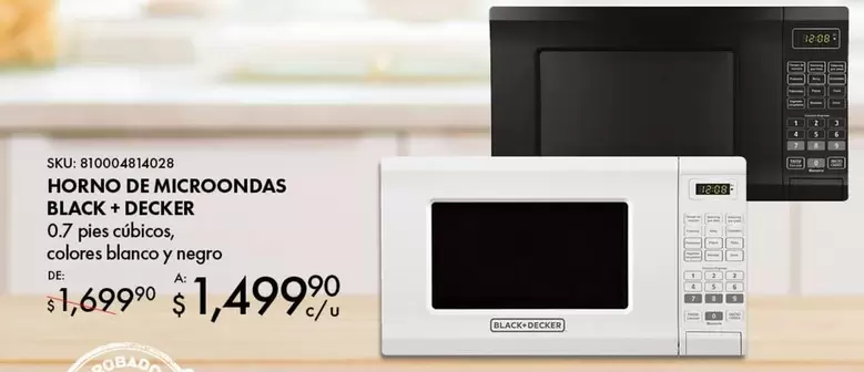 Oferta de Horno De Microondas Black + Decker por $1499.9 en Del Sol