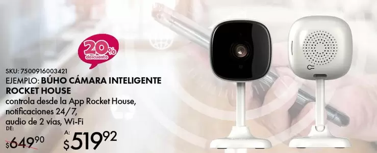 Oferta de Eimipo, Buho Camara Inteligente Rocket Housse por $519.92 en Del Sol
